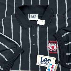 Vintage Chicago Bulls Rugby Polo Shirt Men XL Black Striped 90s Lee Deadstock